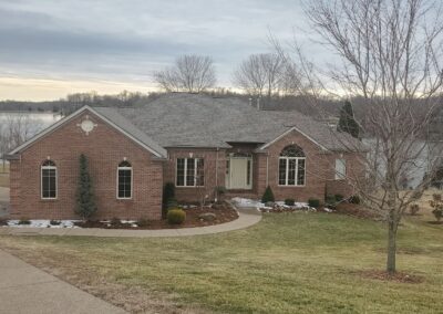 brick house with shingles